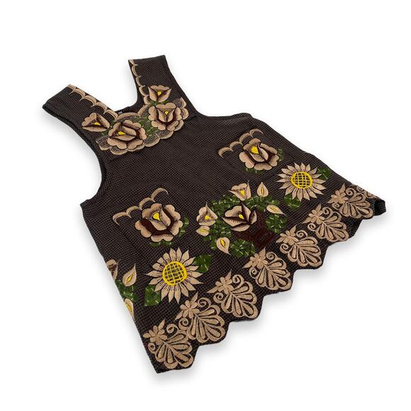 Brown Mexican Embroidered Apron – Premium Cotton Blend Apron with Beige Floral - Picture 7 of 9